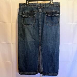French Cuff Sz 14 Long Denim Skirt Modest Fashion Back Slit Western Jean Skirt
